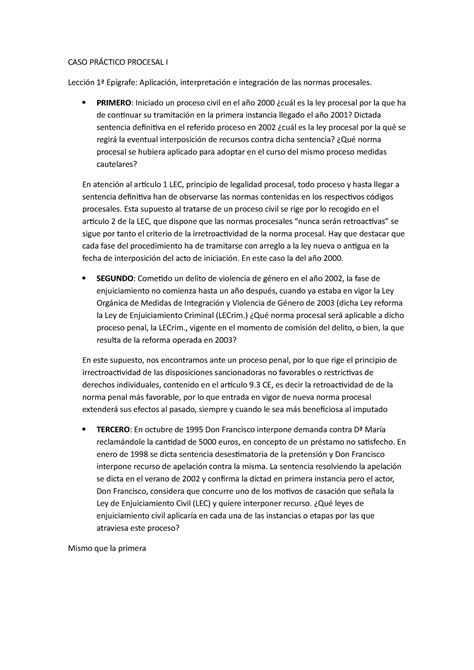 CASO Práctico Procesal I CASO PRÁCTICO PROCESAL I Lección 1ª Epígrafe