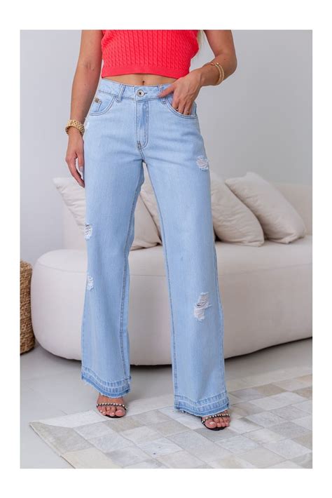 Cal A Jeans Wide Leg Barra Desmanchada Feminina Revanche Sargent