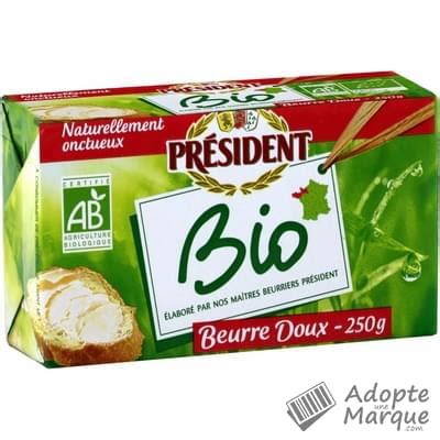 Président Beurre Gastronomique Doux Bio 82 MG La plaquette de 250G