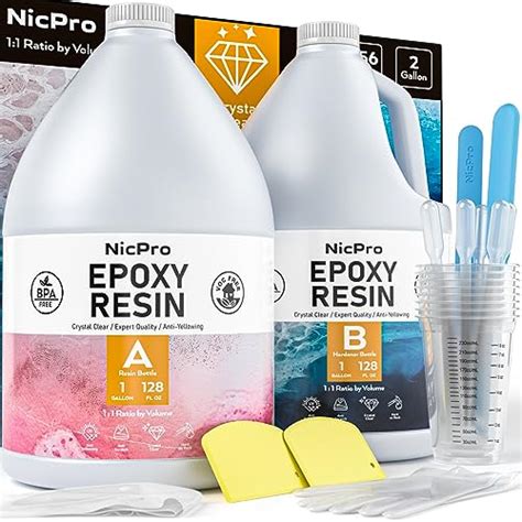 Nicpro 2 Gallon Crystal Clear Epoxy Resin Kit High Gloss Bubbles