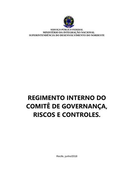 PDF REGIMENTO INTERNO DO COMITÊ DE GOVERNANÇA RISCOS E CONTROLES