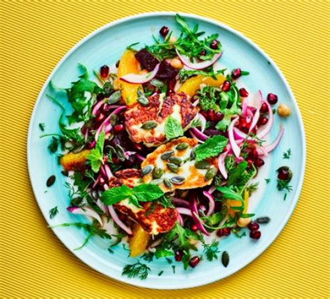 Beetroot And Halloumi Salad With Pomegranate And Dill