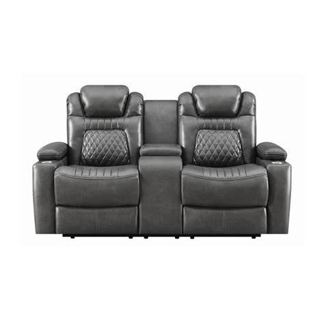 Transitional Charcoal Coated Microfiber Power Loveseat Coaster Pp