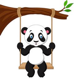 Cute Funny Baby Panda Hanging On A Bamboo Tree Vector Image