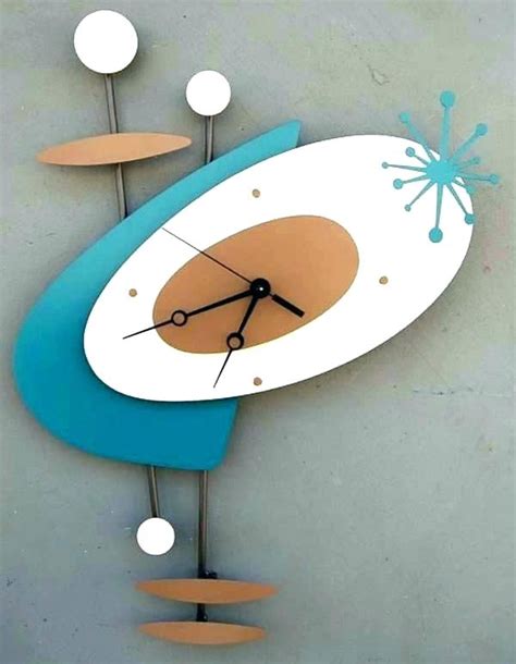 Mid Century Wall Clock Atomic Art Modern Clocks Vintage Sunburst Image Of Mid Century Wall