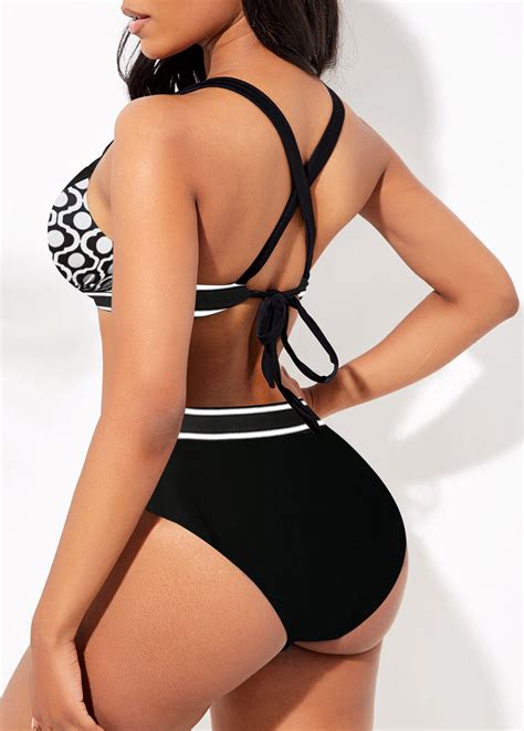 Black High Waisted Geometric Print Bikini Set Rosewe Usd