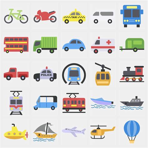 Icon Set Of Transportations Transportation Elements Icons In Flat