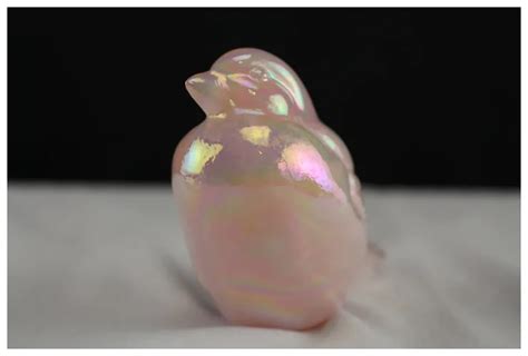 Fenton Iridescent Champagne Pink Sparrow Figurine Ruby Lane