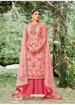 Buy Pink Tissu With Inner Rasel Net Embroidered Palazzo Suit Palazzo