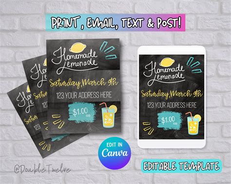 Printable Lemonade Stand Flyer Customizable Template Print Email Text