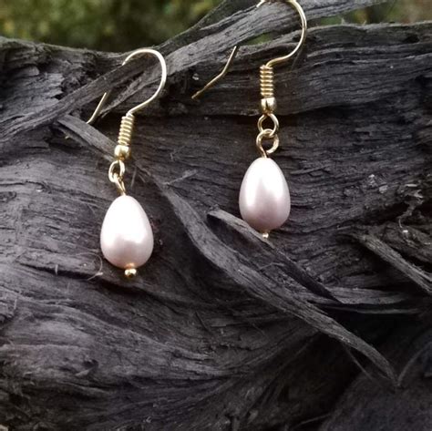 Pink Shell Pearl Earrings Handcrafted Sterling Silver Jewelry