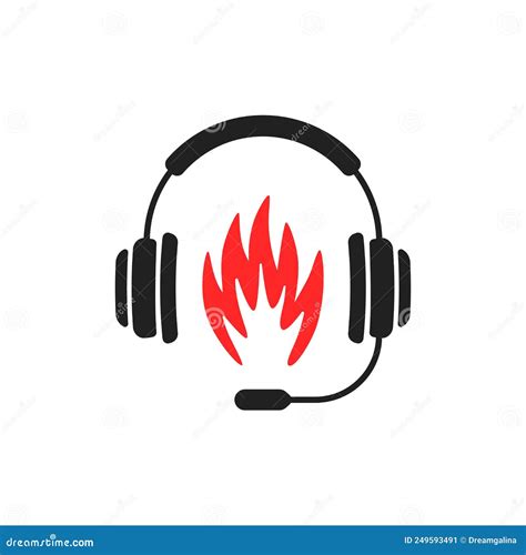 Headphones With Fire Like Hotline Service Stock Vector Illustration