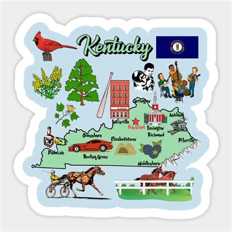 Kentucky tourist map with landmarks, flag and famous symbols, USA ...