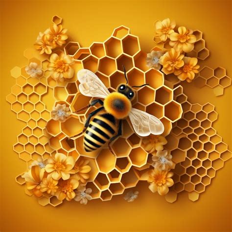 Premium AI Image | a close up of a bee on a honeycomb with flowers ...