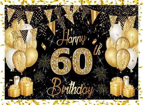 Buy 60th Birthday Decorations 7x5ft Balck And Gold Sign Happy 60th Birthday Backdrop Happy