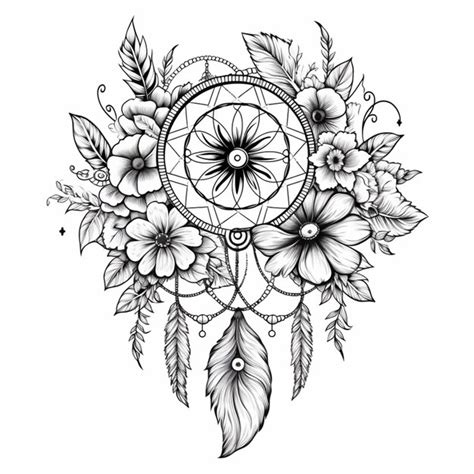 Premium Photo A Drawing Of A Dream Catcher With Flowers And Leaves