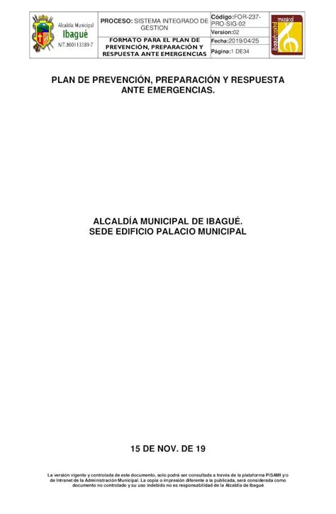 Pdf Plan De Prevenci N Preparaci N Y Respuesta Ante Emergencias