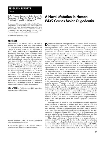 (PDF) A Novel Mutation in Human PAX9 Causes Molar Oligodontia