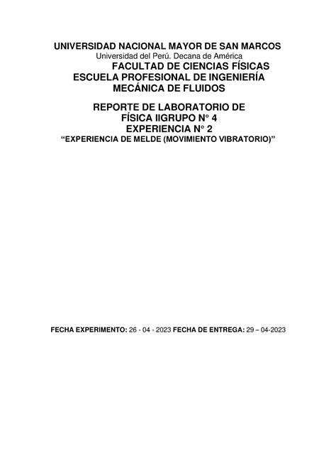Laboratorio 2 Grupo 4 Movimiento Vibratorio Universidad Nacional Mayor De San Marcos