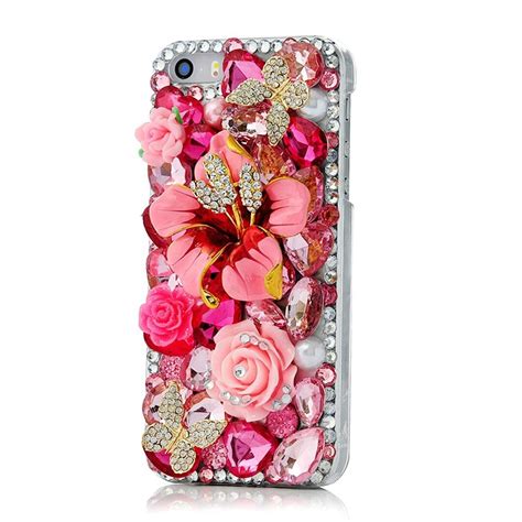 Bling Glitter Phone Case For Iphone 1514131211galaxy S20s21s22s23 Butterfly Flowers 3d