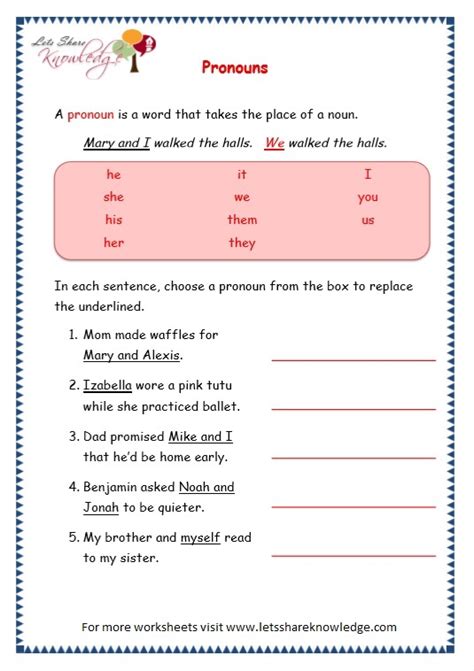 Worksheets On Pronouns For Grade 2 Nbkomputer