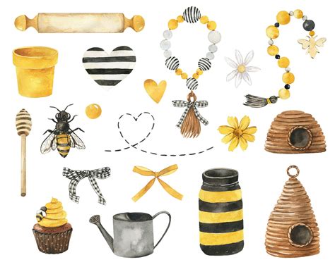 Embellishments Honey Bee Tiered Tray Clipart Watercolor Farmhouse Decor ...