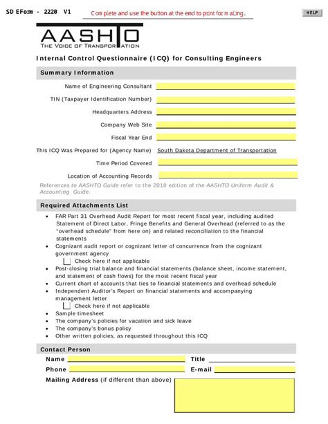 PDF AASHTO Internal Control Questionnaire State Sd Us Internal