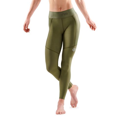 Skins Series 3 Womens Thermal Long Tights Khaki Skins Compression Eu