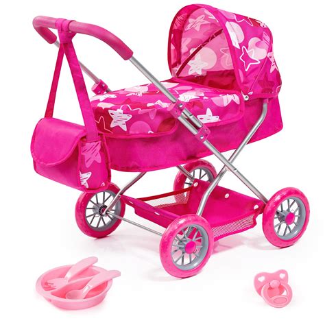 Bayer Dolls Pram Smarty Pink Stars Baby Stroller For Dolls With Bag