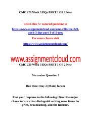 CMC 220 Week 3 DQs PART 1 OF 2 New Docx CMC 220 Week 3 DQs PART 1 OF