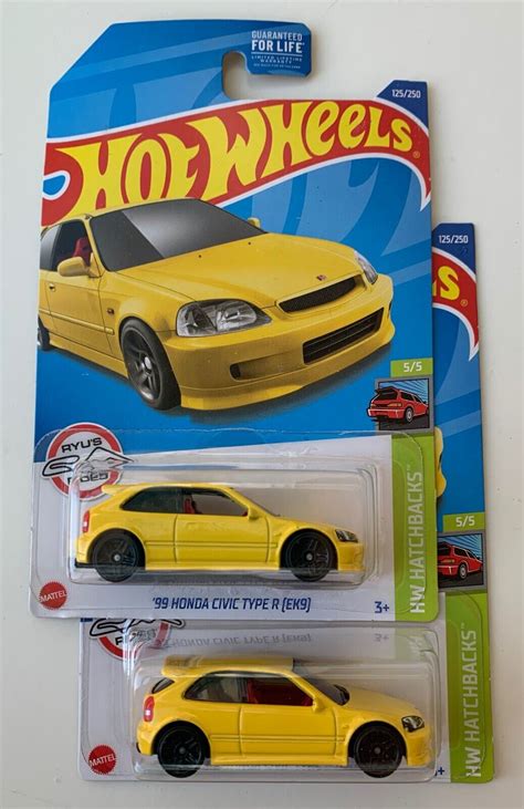 2022 Hot Wheels ‘99 Honda Civic Type R Ek9 Yellow ~ Lot Of 2 Ebay