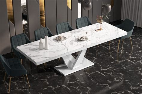 Stół rozkładany VEGAS 160 marble white biały Hubertus Meble