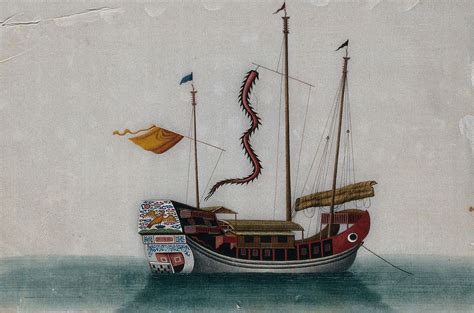 Chinese boat. Painting Chinese artist, | Free Photo Illustration - rawpixel