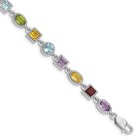 Auriga 925 Sterling Silver Rhod Plated Rainbow Multi Gemstone Bracelet