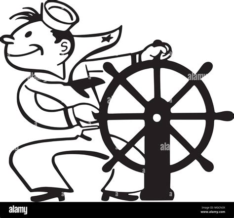 Sailor At Helm Retro Clipart Illustration Stock Vector Image Art