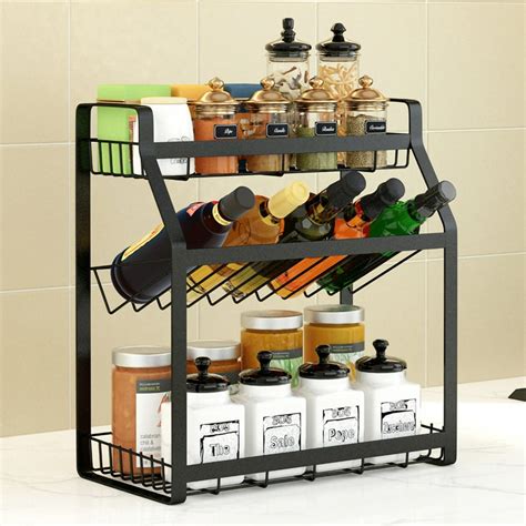 Nk 3 Tier Spice Rack Stainless Steel Freestanding Organizer Shelf For Kitchen Countertop Cabinet