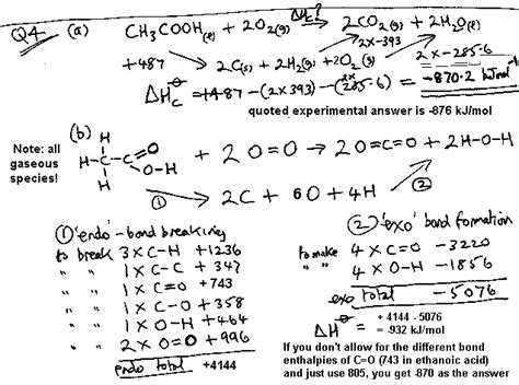 A Level Gce Worked Examples Of Enthalpy Calculations Answers Ks As A