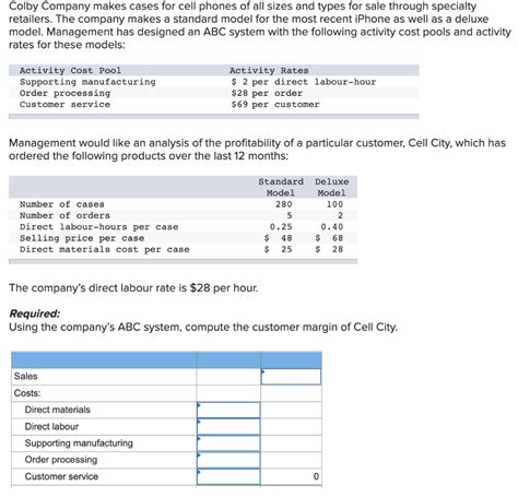 Solved Colby Company Makes Cases For Cell Phones Of All Chegg