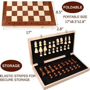 Wooden Chess Set for Kids and Adults – 17 in Staunton Chess Set - Large Folding Chess Board Game ...