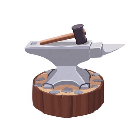 Premium Vector A Blacksmith S Hammer Anvil On A Wooden Stand