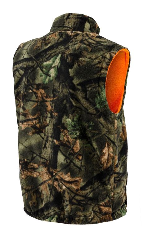 MEN S REVERSIBLE CAMO BLAZE ORANGE FLEECE HUNTING VEST FULL ZIP