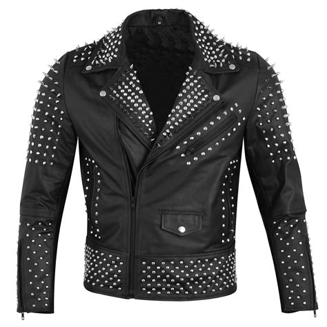 Men Silver Handmade Studded Spikes Jacket Punk Style Cowhide Leather