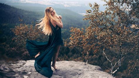 1920x1080 Women Model Blonde Long Hair Women Outdoors Closed Eyes Nature Trees Bare Shoulders