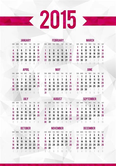 Plantilla Del Calendario Por El Año 2015 Ilustración Del Vector