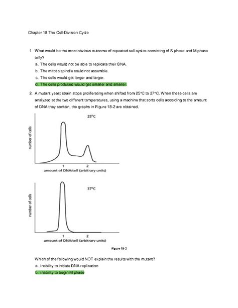 Chapter 18 Exercise Questions Cell Division Chapter 18 The Cell Division Cycle What Would Be