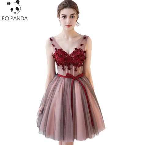 2018 New Spring Fashion Women Rose Pink Flower Lace Dress Bridal Short Gown Red Flower Evening