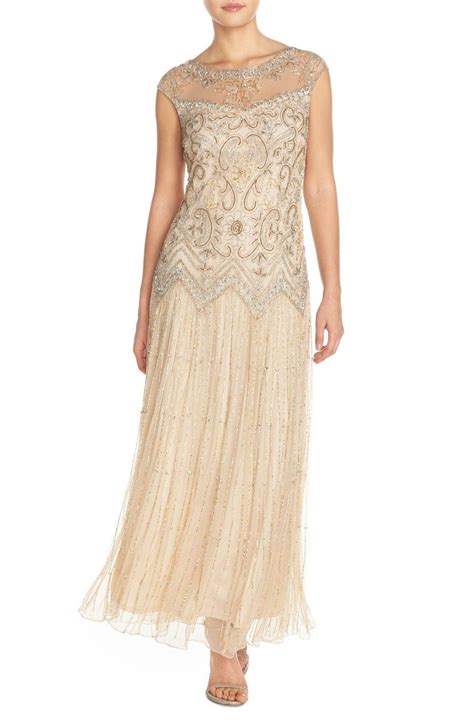 Pisarro Nights Beaded Illusion Yoke Mesh Dress Nordstrom Beaded