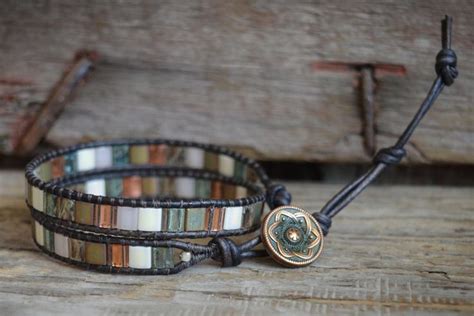 Tile Bead Wrap Bracelet Tila Wrap Leather Beaded Wrap By BeadnFarm