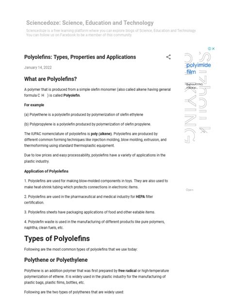 Polyolefins - Types, Properties and Applications | PDF | Polyethylene | Polyolefin