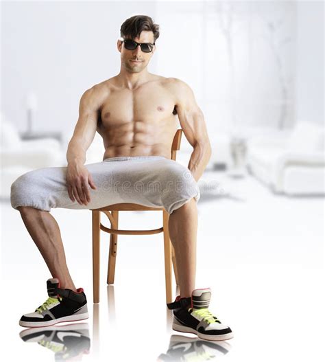 Man Stock Photo Image Of Buff Shirtless Sneakers Modern 30560074